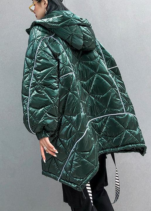Warm Oversize Jackets & Coats Hooded Coats Green Asymmetric Drawstring Hem Parka