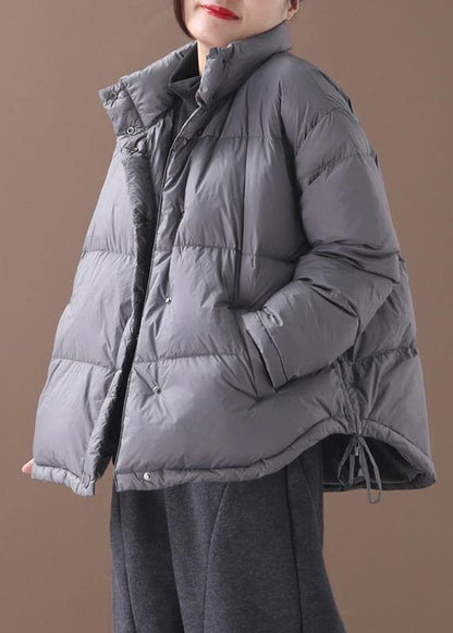Warm Snow Jackets Winter Outwear Black Stand Collar Drawstring Duck Down Coat