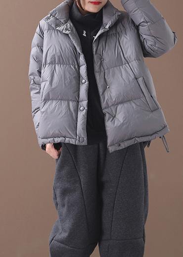 Warm Snow Jackets Winter Outwear Black Stand Collar Drawstring Duck Down Coat