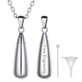 Engraved Cremation Tear Drop Urn Necklace for Ashes for