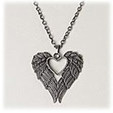 Winged Heart Pendant Necklace With Chain, Antique Finish