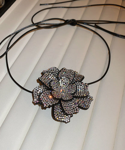 Black Leather Cords Zircon Pendant Necklace Po062