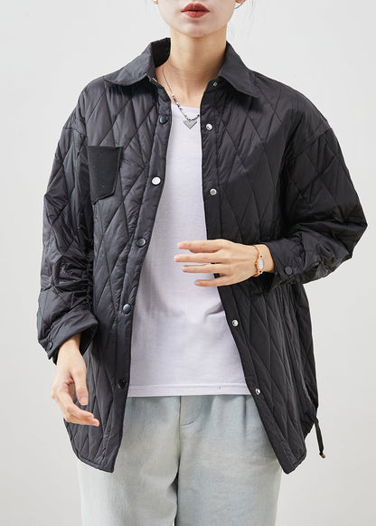 Black Oversized Drawstring Fine Cotton Filled Coat Outwear Winter
