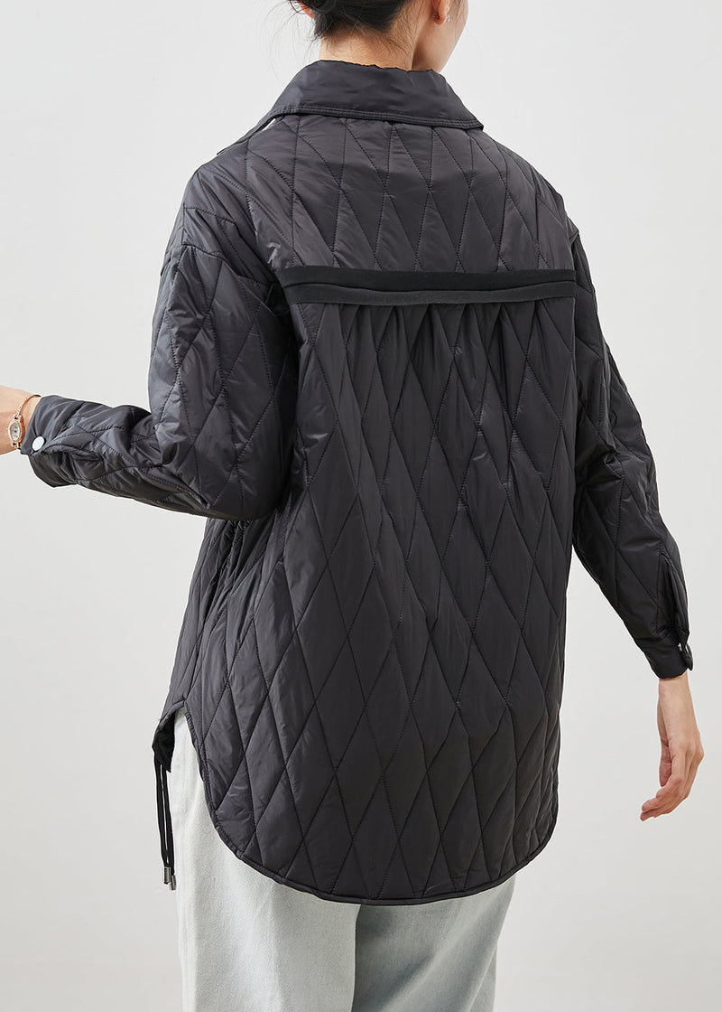 Black Oversized Drawstring Fine Cotton Filled Coat Outwear Winter