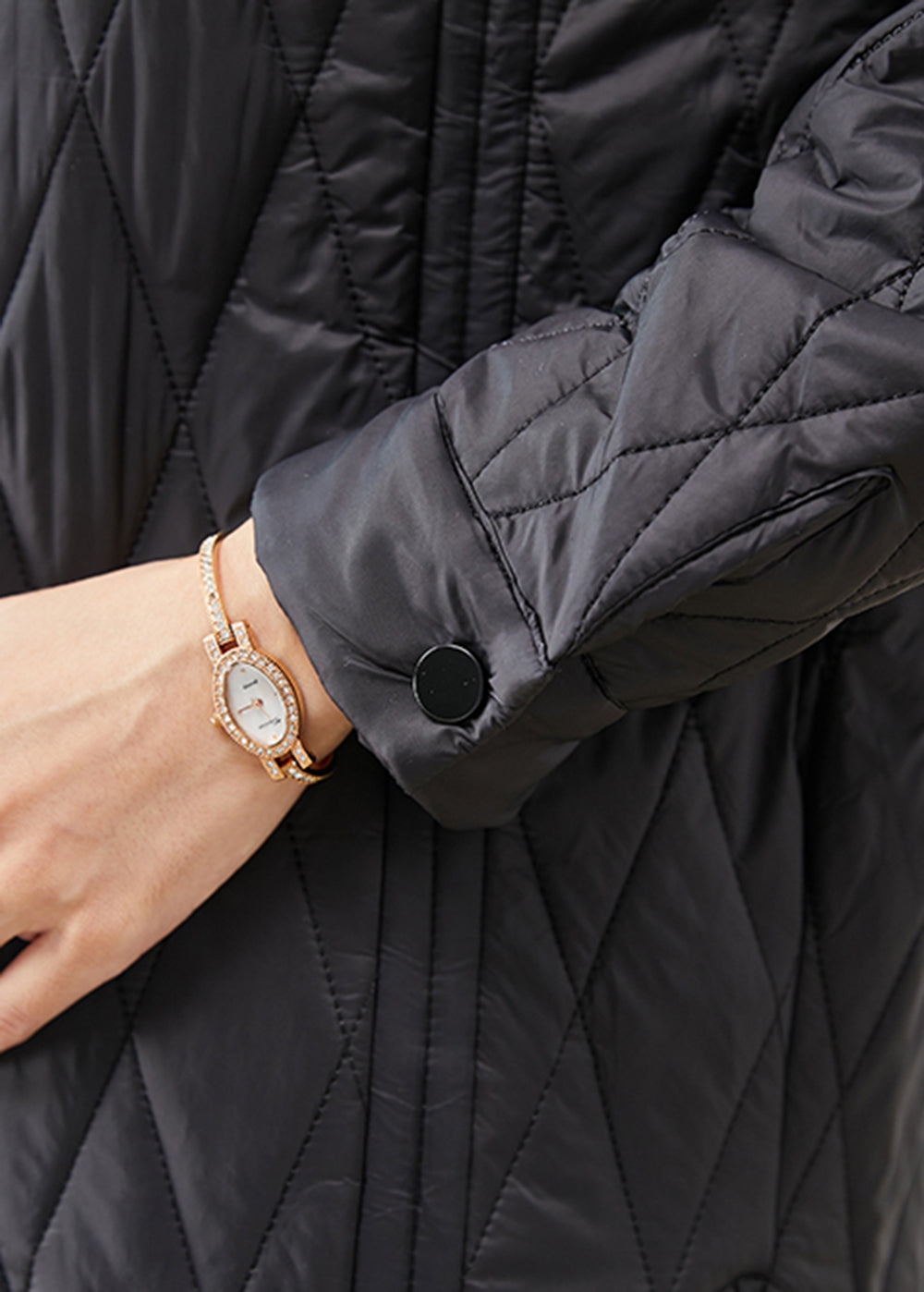 Black Oversized Drawstring Fine Cotton Filled Coat Outwear Winter