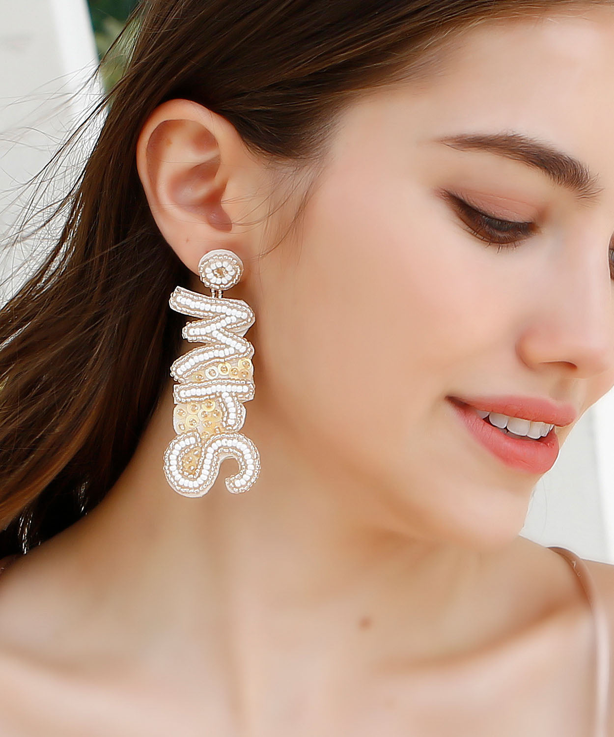 Champagne Rice Ball Graphic Sequins Graphic Drop Earrings