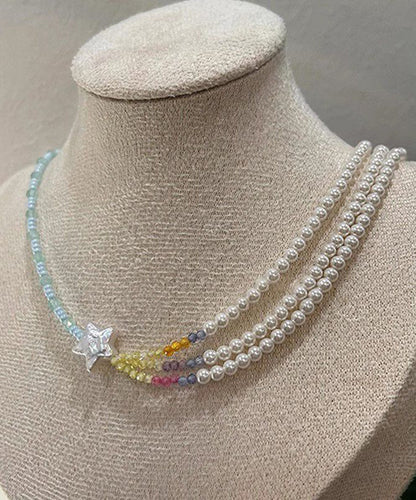 Colorblock Pearl Beads Layered Star Gratuated Bead Necklace