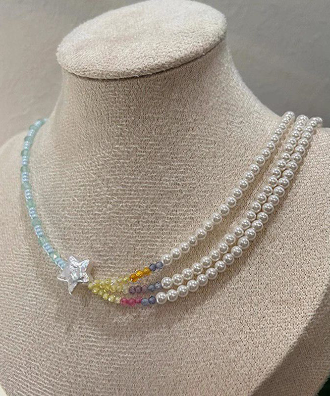 Colorblock Pearl Beads Layered Star Gratuated Bead Necklace