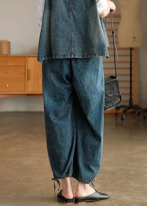Denim Drawstring Pocket Wide Leg Jeans