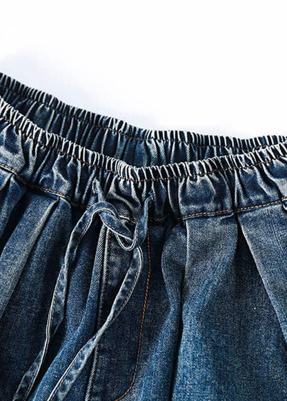 Denim Drawstring Pocket Wide Leg Jeans