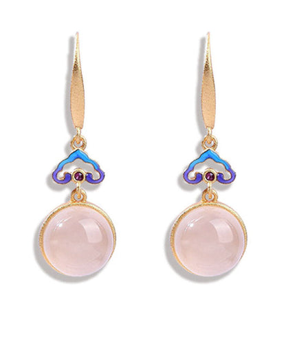 Gold Copper Overgild Auspicious Clouds Chalcedony Drop Earrings