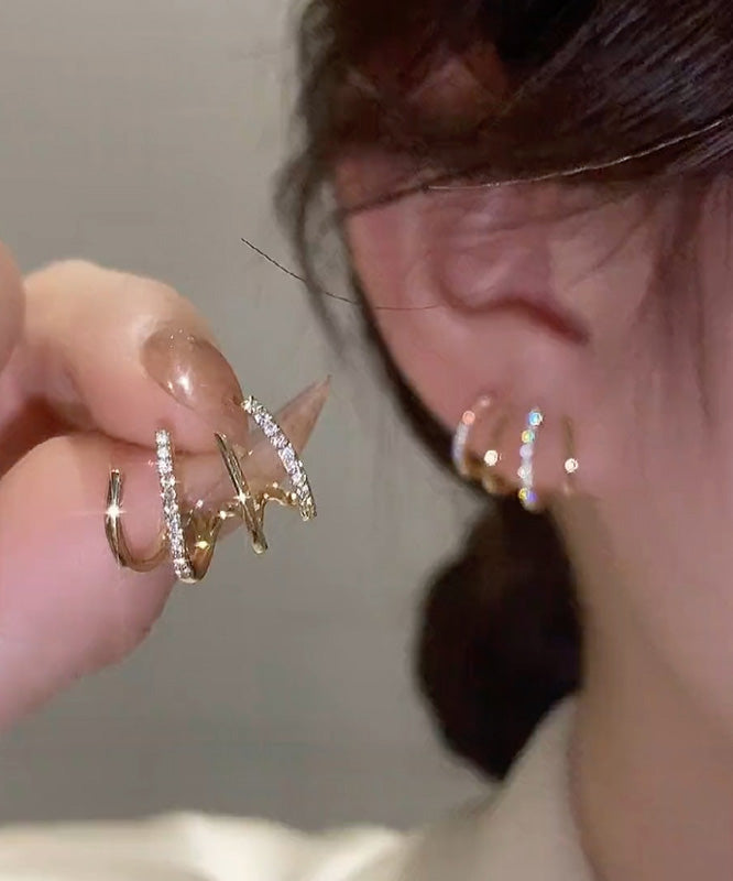 Gold Overgild Inlaid Zircon Stud Earrings