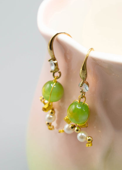 Grass Green Fine Crystal Original Design Drop Earrings