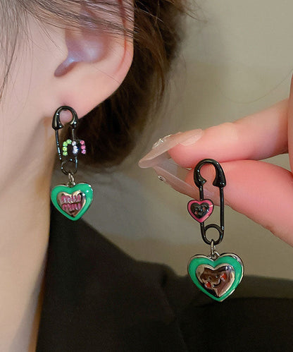 Graphic Drip Love Glaze Drop Zircon Earrings Alloy Green