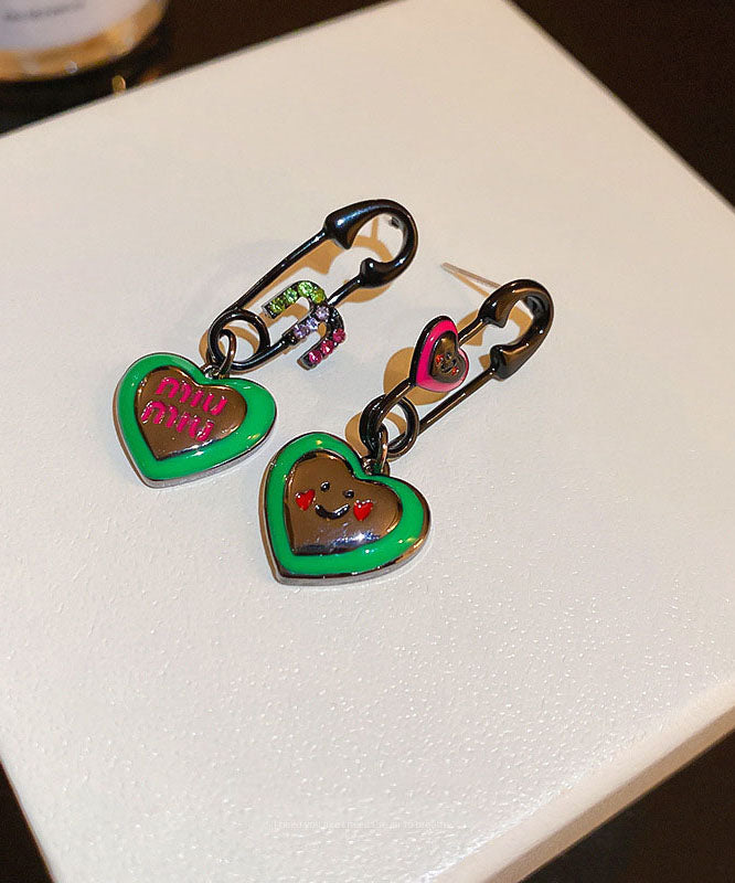 Graphic Drip Love Glaze Drop Zircon Earrings Alloy Green
