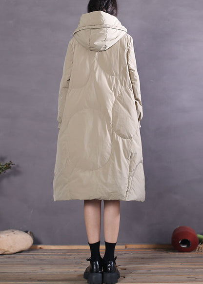 Khaki Hooded Drawstring Duck Down Winter Down Coat