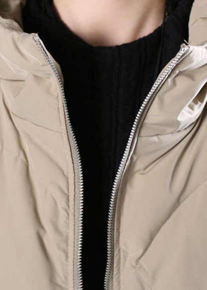 Khaki Hooded Drawstring Duck Down Winter Down Coat