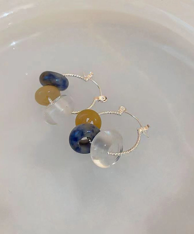 Multicolour Copper Gem Stone Glass Hoop Earrings Kx1002