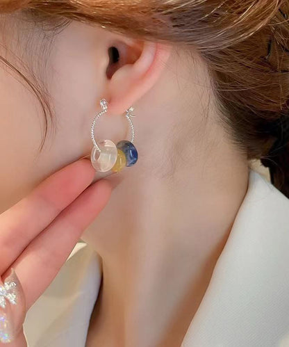 Multicolour Copper Gem Stone Glass Hoop Earrings