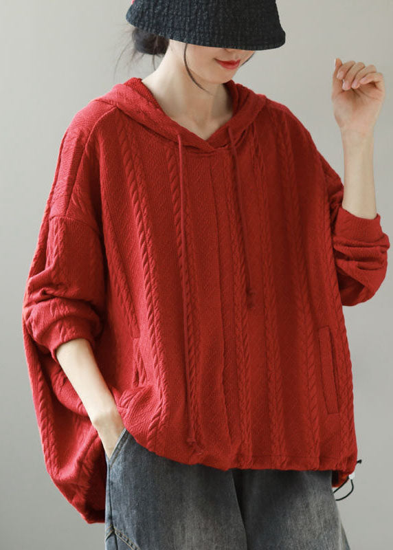 Orange Hooded Drawstring Knit Short Sweater Winter