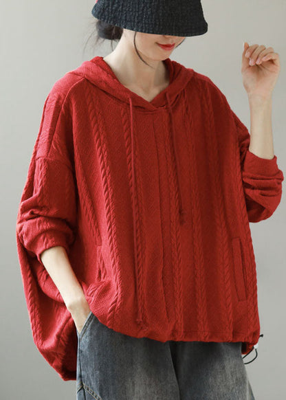 Orange Hooded Drawstring Knit Short Sweater Winter