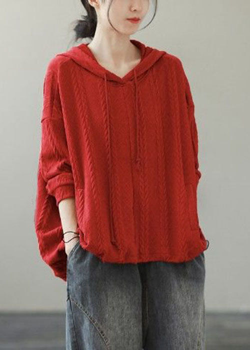 Orange Hooded Drawstring Knit Short Sweater Winter