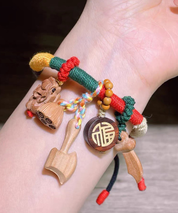 Rainbow Hand Woven Mahogany Tassel Charm Bracelet Kx1053