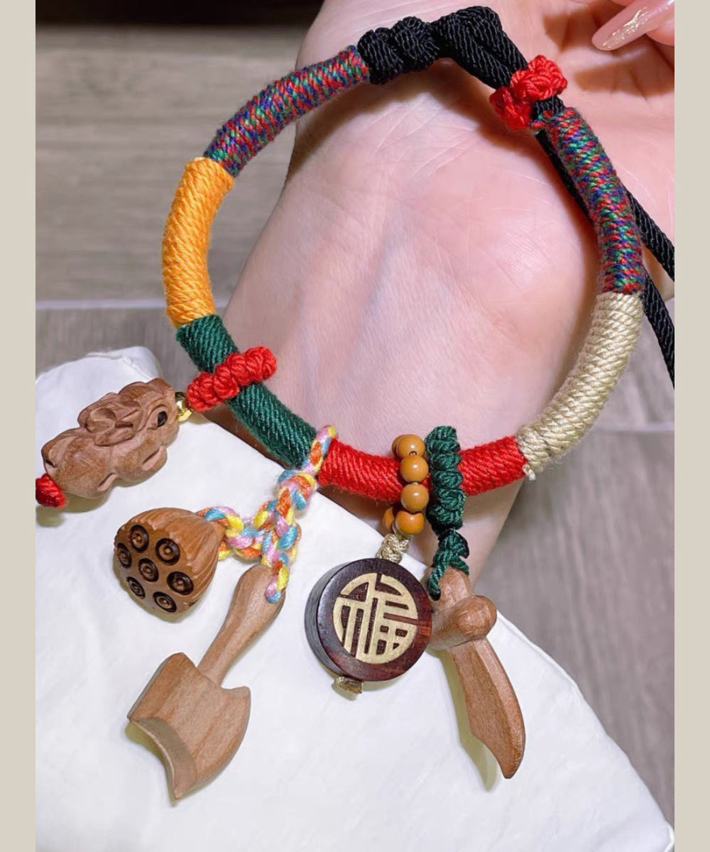 Rainbow Hand Woven Mahogany Tassel Charm Bracelet Kx1053