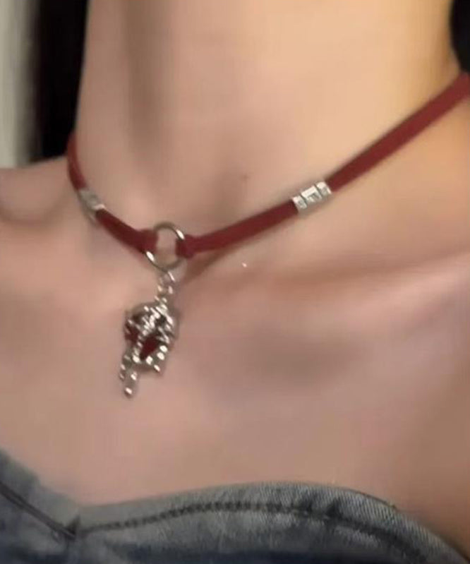 Red Stainless Steel Silk Velour Love Pendant Necklace