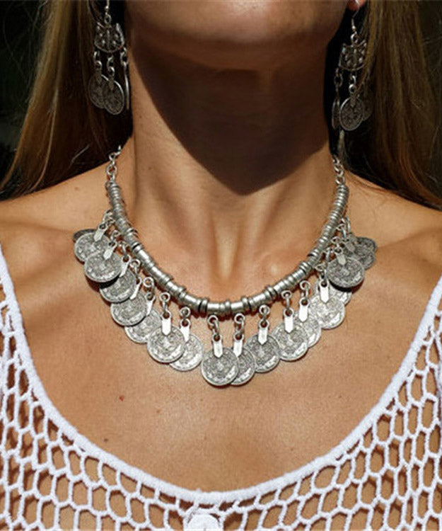 Silk Sterling Silver Tassel Coin Pendant Necklace