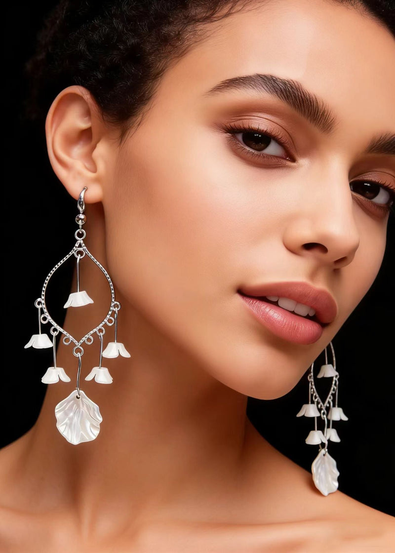 White Aeolian Bells Tassels Drop Earrings