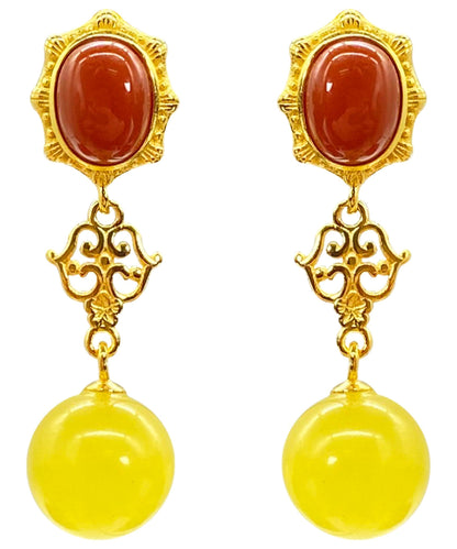 Yellow Sterling Silver Overgild Agate Beeswax Drop Earrings