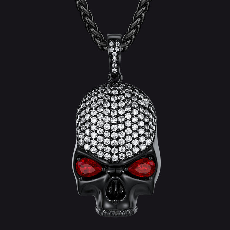 Halloween Gothic Skull Diamond Necklace With Red Eye for