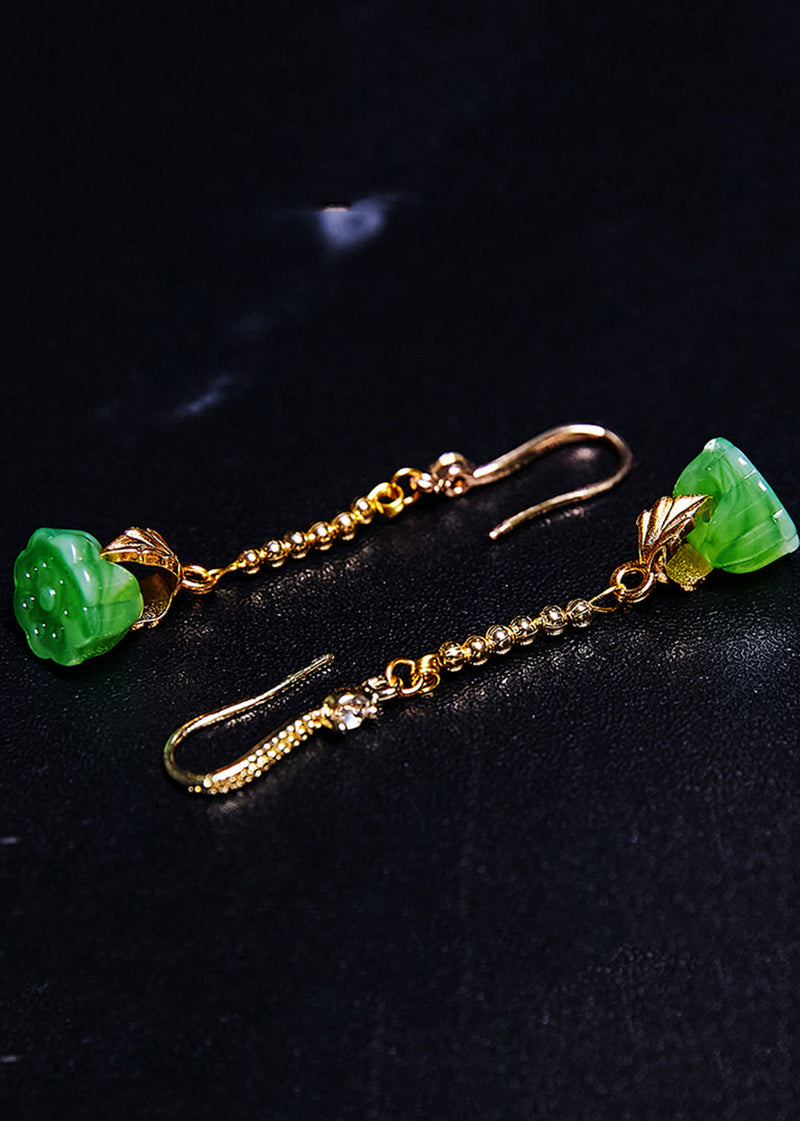 Green Lotus Seedpod Jade Gilding Drop Earrings