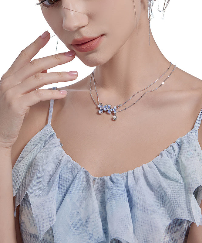 Silk Copper Alloy Zircon Pendant Necklace
