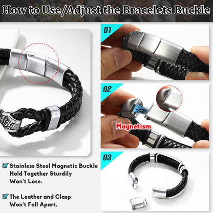 Masonic Compass Braided Black Leather Bracelet for Father Husband