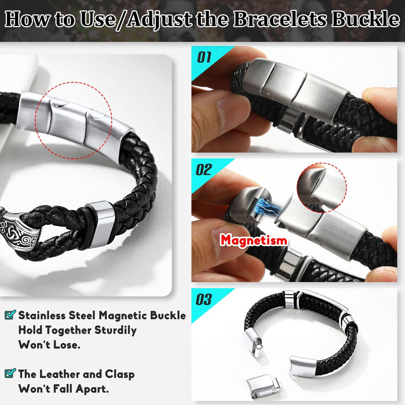 Masonic Compass Braided Black Leather Bracelet for Father Husband