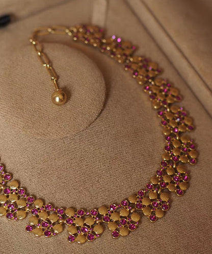 Colorblock Copper Overgild Gem Stone Gratuated Bead Necklace