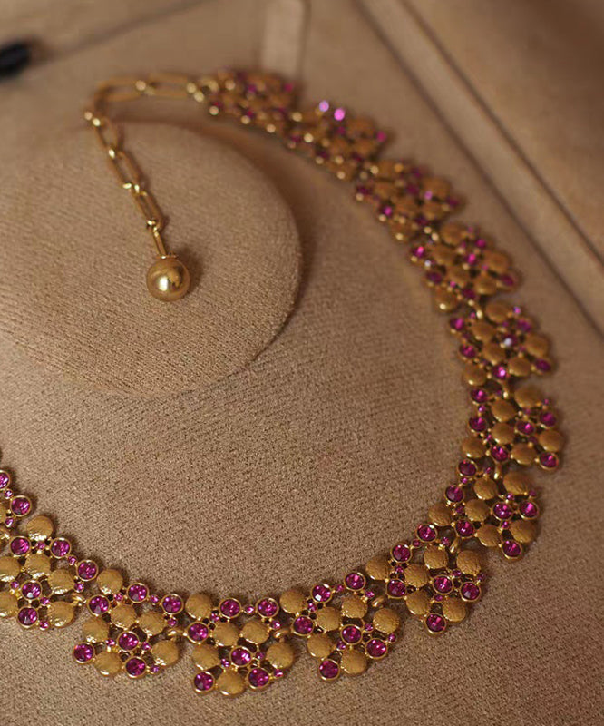 Colorblock Copper Overgild Gem Stone Gratuated Bead Necklace