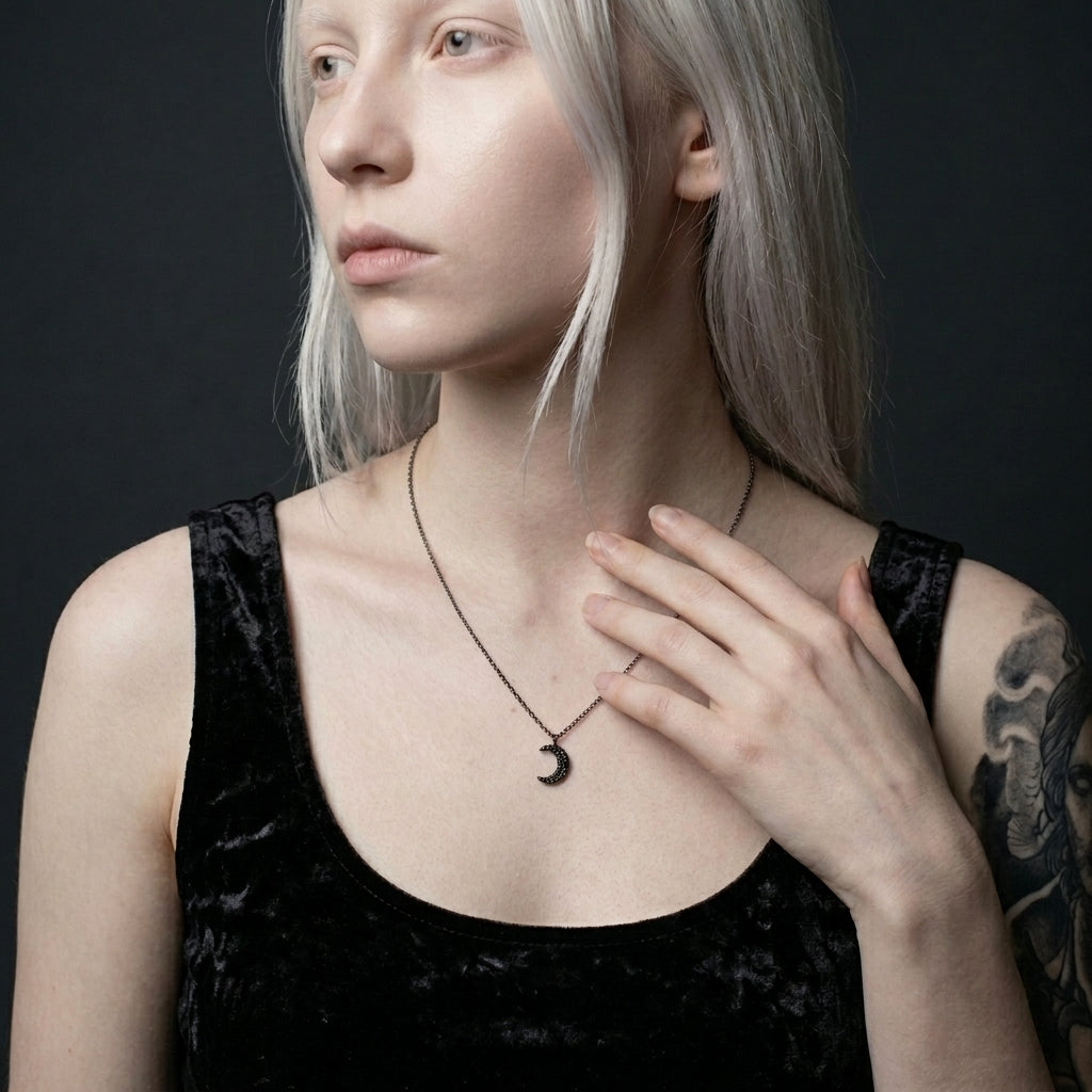Dark Lunar Shadow Pendant Necklace