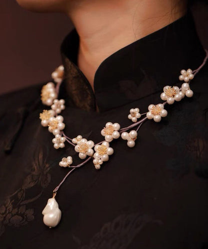 Purple Weaving Pearl Tassel Lariat Necklace