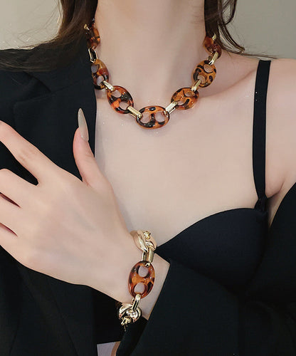 Coffee Alloy Acrylic Hollow Out Collar Necklace