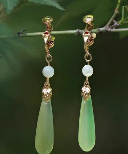 Green Sterling Silver Alloy Pearl Drop Earrings