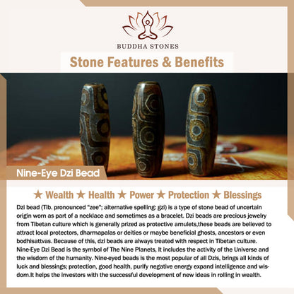 Buddha Stones Nine-eye Dzi Bead Wealth Protection Necklace