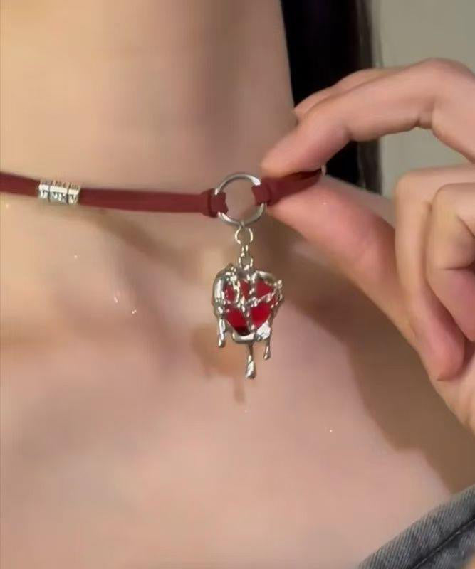 Red Stainless Steel Silk Velour Love Pendant Necklace
