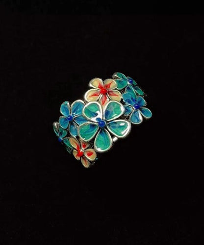 Blue Glaze Flower Adjustable Alloy Rings