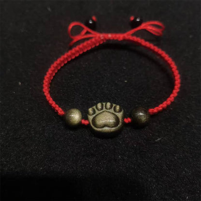 Buddha Stones Natural Silver Sheen Obsidian Gold Sheen Obsidian Cat Paw Claw Protection Rope Bracelet