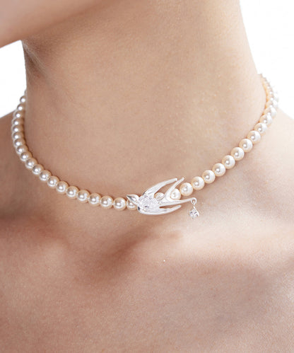 Pearl Little Bird Zircon Silver Plated Choker