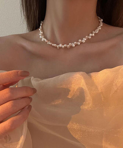 White Alloy Pearl Tassel Graduated Bead Necklace