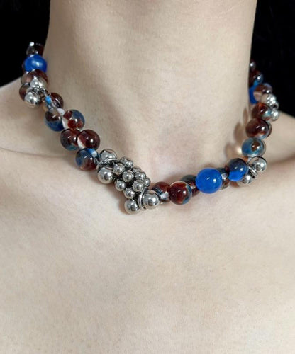 Multicolor Stainless Steel Acrylic Beading Gratuated Bead Necklace